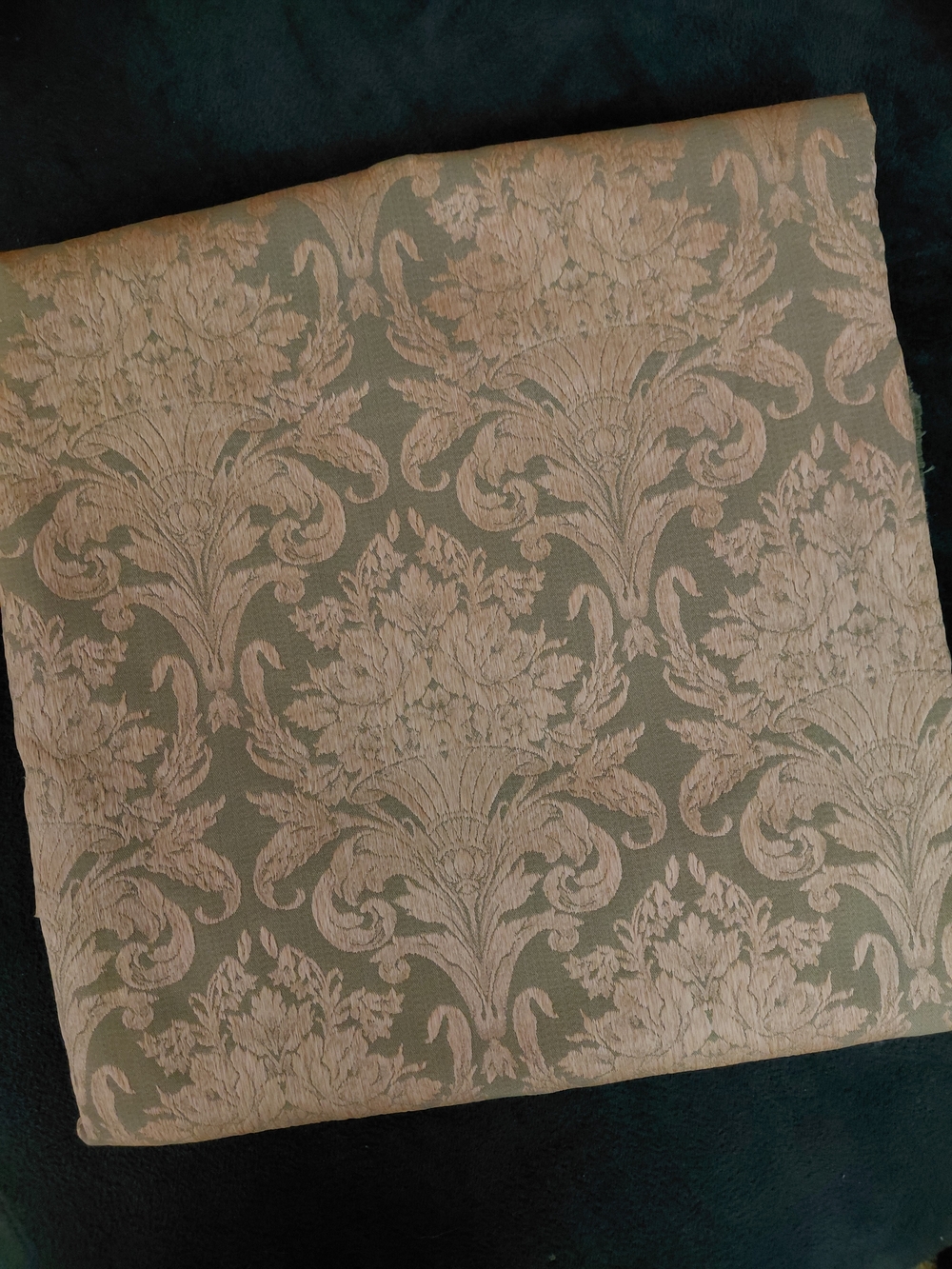 4yds Green and Beige Damask Velvet Brocade Fabric